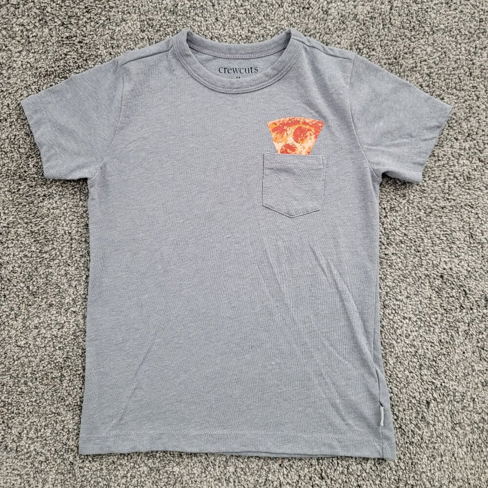 Crew Cuts Reimagined Grey T-shirt with Pizza  Size : XS 4-5